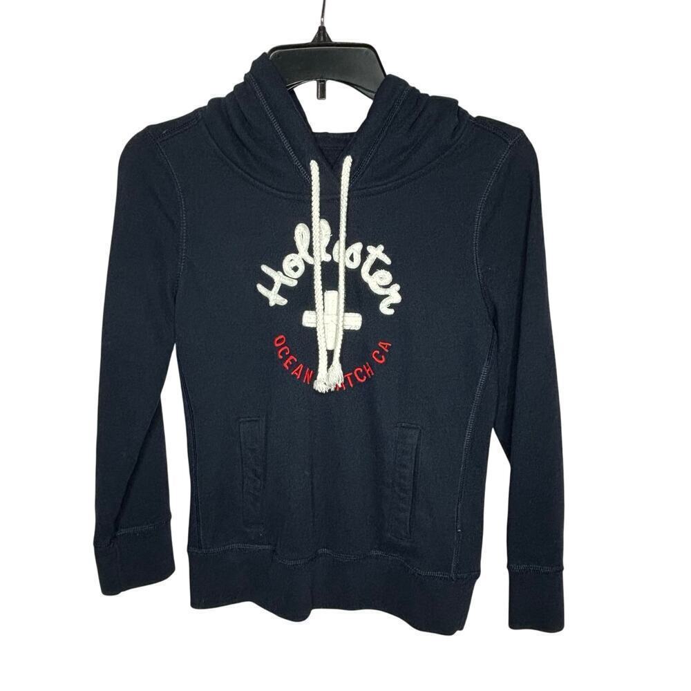 Hollister Vintage Y2K Embroidered Navy Blue Soft & Cozy Pullover Hoodie Small